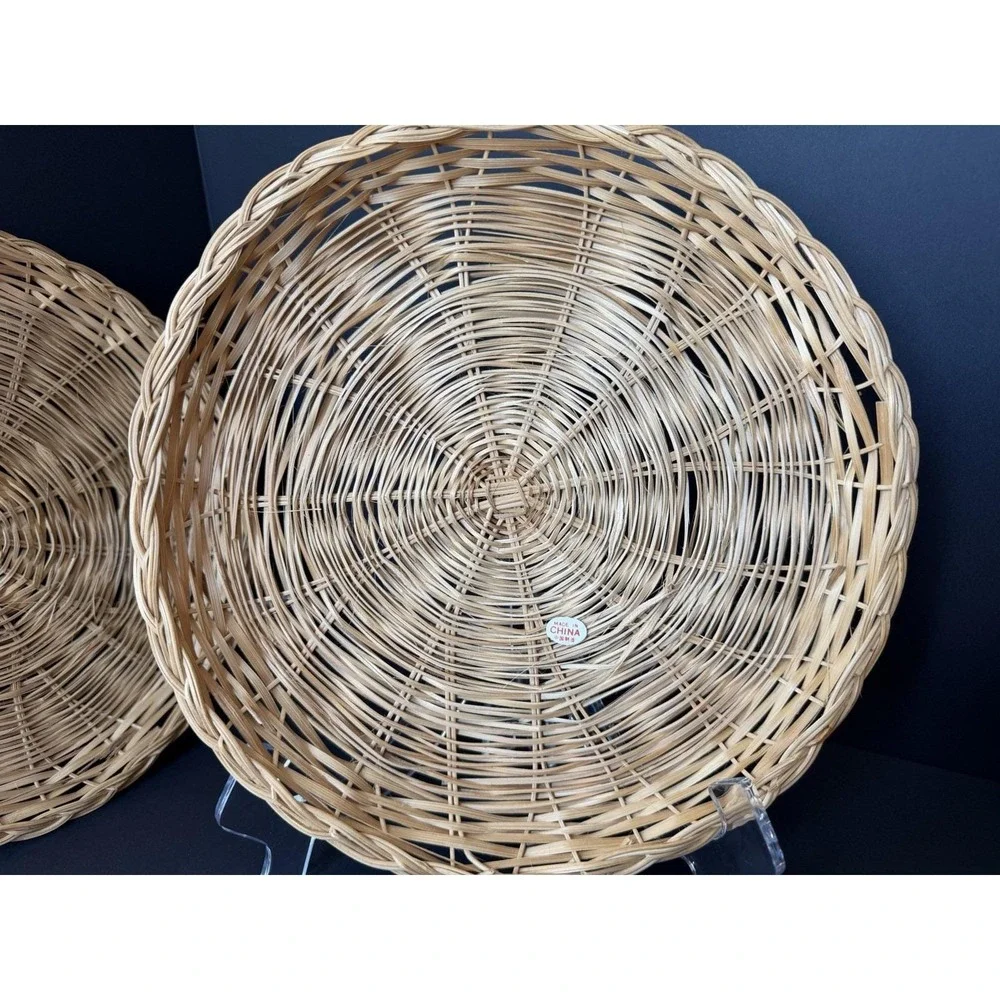 Set of 6 Wicker Rattan Paper Plate Holders Natural Woven Picnic BBQ Cottage